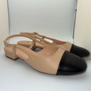 a new day Beige Slingback Flats with Black Cap Toe Size 6